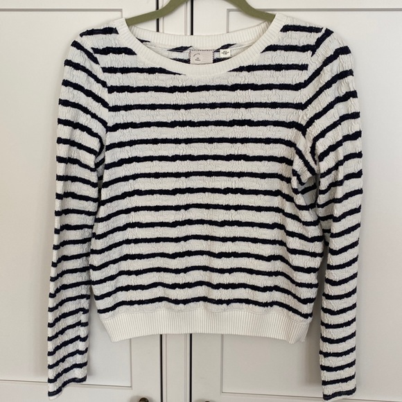 Anthropologie navy & ivory lightweight sweatshirt- XS mall - Picture 1 of 4